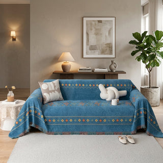 Sofa Cover with Boho Jacquard Pattern Non-Slip - blue
