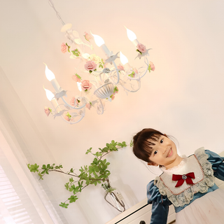 Chandelier With Vintage Ceramic Rose Branches