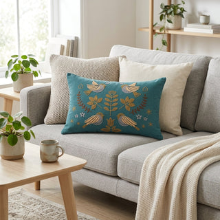 Decorative Pillow Cover With Floral Bird Pattern for Sofa Bed