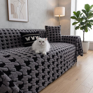 Quilted Sofa Cover Houndstooth Pattern Universal Fit - light gray