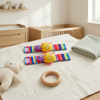 Baby Rattle Socks And Wrist Straps Set With Animal Designs