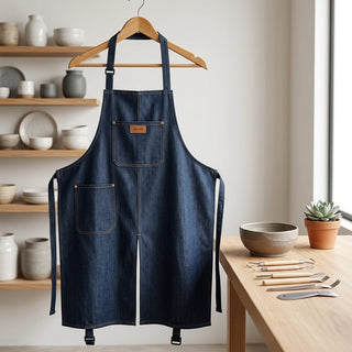 Denim Pottery Apron With Split Leg Design And Pockets - one set of spare parts