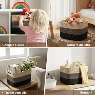 Woven storage basket with handles for organization