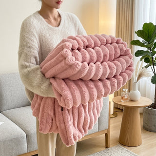 Decorative Blanket with Striped Pattern for Sofa Bed - rose pink