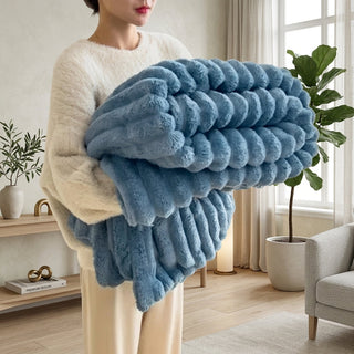 Decorative Blanket with Striped Pattern for Sofa Bed - ocean blue
