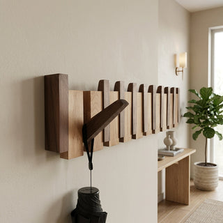 Wall Coat Rack with Wooden Folding Hooks for Entryway