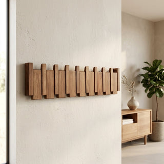 Wall Coat Rack with Wooden Folding Hooks for Entryway