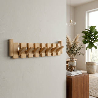 Wall Coat Rack with Wooden Folding Hooks for Entryway