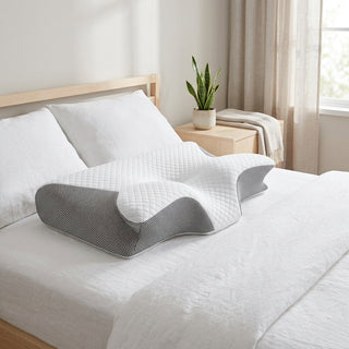 Orthopedic Pillow with Memory Foam for Neck and Back Support - white gray