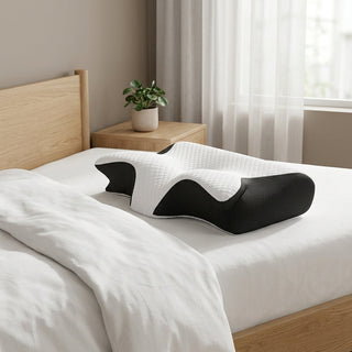Orthopedic Pillow with Memory Foam for Neck and Back Support - white black