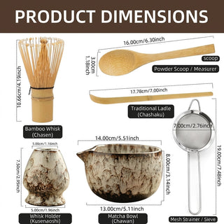 Matcha Tea Set with Bamboo Whisk and Ceramic Bowls