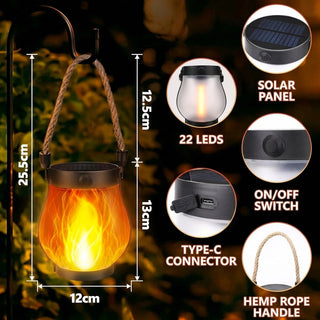 Solar Lantern Lights with Flame Effect for Outdoor Garden Decor