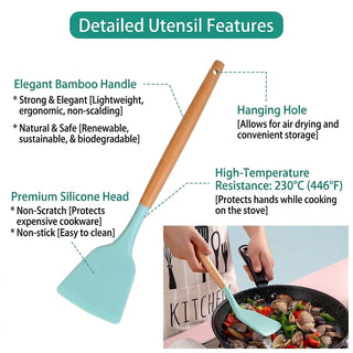 Silicone Cooking Utensil Set With Wood Handles 11 Piece