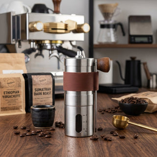 Manual Coffee Grinder with Adjustable Ceramic Burrs and Foldable Handle