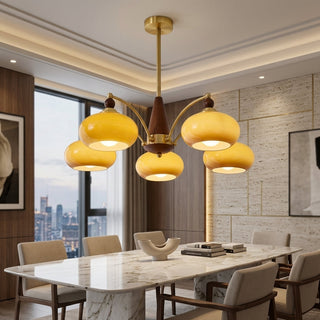 Chandelier With Multiple Glass Branch Lights - caramel color