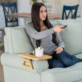 Sofa Arm Tray Table with Folding Wooden Design