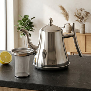 Stainless Steel Teapot with Removable Tea Infuser - silver