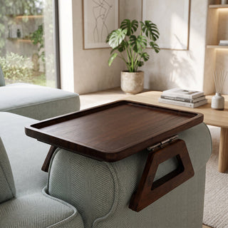 Sofa Arm Tray Table with Folding Wooden Design - walnut charm