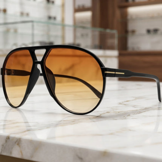 Oversized aviator sunglasses with square frames - black orange gradient