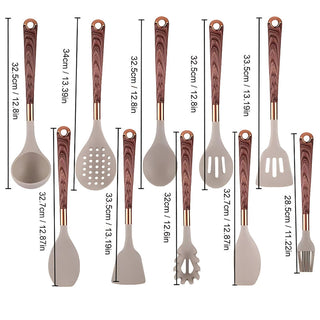 Kitchen Utensil Set With Silicone Heads And Wooden Handles