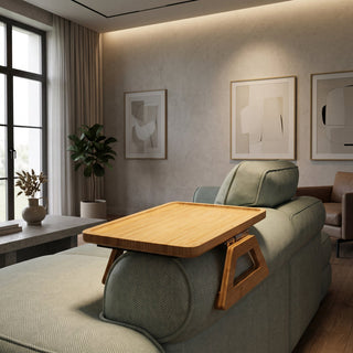 Sofa Arm Tray Table with Folding Wooden Design - bamboo glow