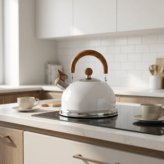 Stainless Steel Whistling Kettle With Ergonomic Handle - white