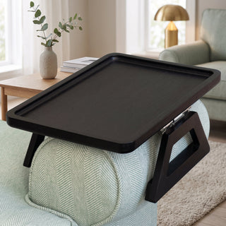 Sofa Arm Tray Table with Folding Wooden Design - ebony midnight