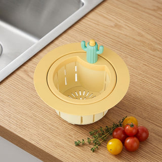 Kitchen Sink Drain Strainer Cactus Design Waste Filter - yellow with extension