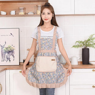 Kitchen Apron with Floral Print and Front Pocket