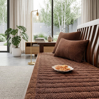 Quilted Sofa Cover with Ribbed Non-Slip Design - mocha brown