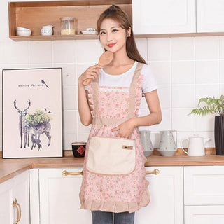 Kitchen Apron with Floral Print and Front Pocket