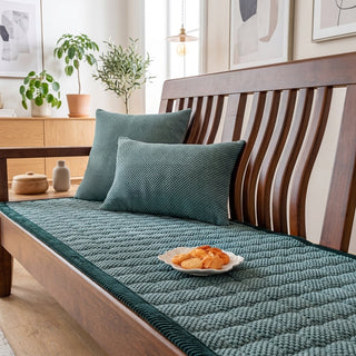 Quilted Sofa Cover with Ribbed Non-Slip Design - forest green