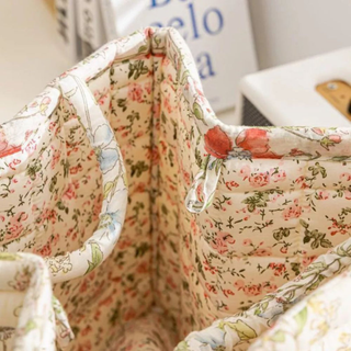 Storage Basket with Floral Print and Cotton Handles