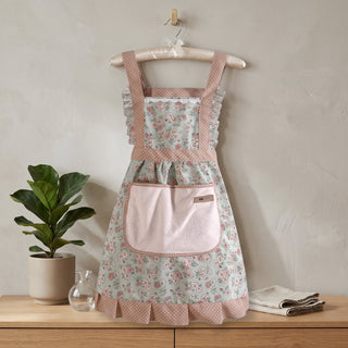 Kitchen Apron with Floral Print and Front Pocket - green