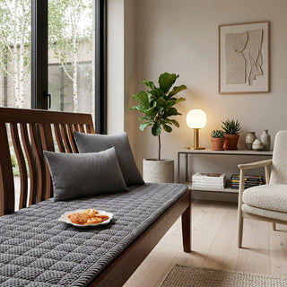 Quilted Sofa Cover with Ribbed Non-Slip Design - charcoal gray