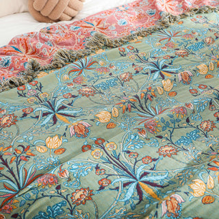 Throw Blanket With Boho Floral Pattern For Sofa Or Bed