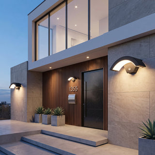 Outdoor Wall Light Fixture With Curved LED Motion Sensor