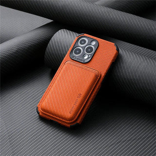 Magnetic Phone Wallet Case with Card Holder and Raised Edges - orange