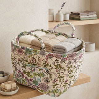 Storage Basket with Floral Print and Cotton Handles - flower