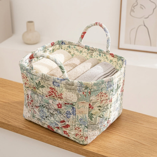 Storage Basket with Floral Print and Cotton Handles - dahlia