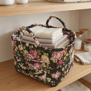 Storage Basket with Floral Print and Cotton Handles - clover