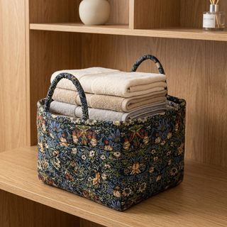 Storage Basket with Floral Print and Cotton Handles - rose