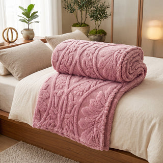 Jacquard Throw Blanket with Woven Pattern - cypress pink