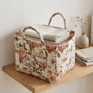 Storage Basket with Floral Print and Cotton Handles - meadow