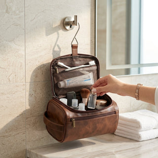 Cosmetic Bag with Multiple Compartments and Metal Hanging Hook