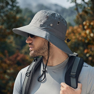 Sun Hat With Wide Brim And Adjustable Chin Strap - gray