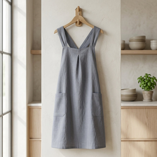 Kitchen Apron with Cross Back Design and Pockets - gray