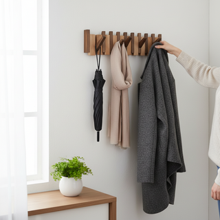 Wall Coat Rack with Wooden Folding Hooks for Entryway