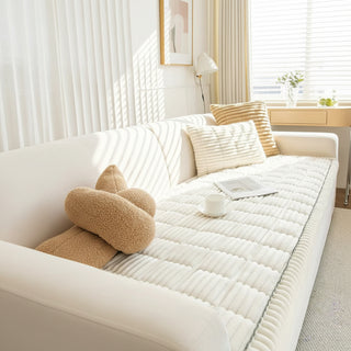 Quilted Winter Sofa Seat Cover With Non Slip - soft snow