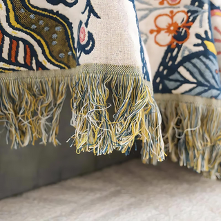 Sofa Throw Blanket With Floral Fringed Edges
